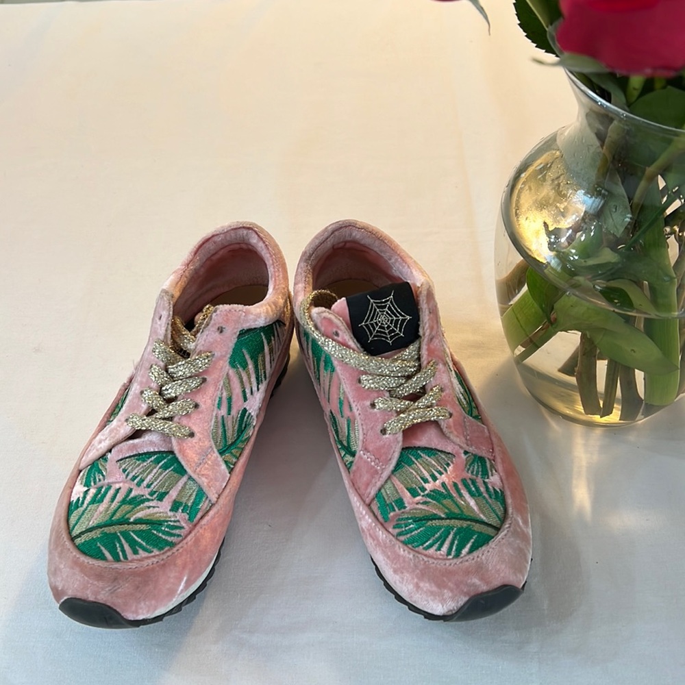 Charlotte Olympia Work It Flamingo Pink Velvet Lace up Sneakers